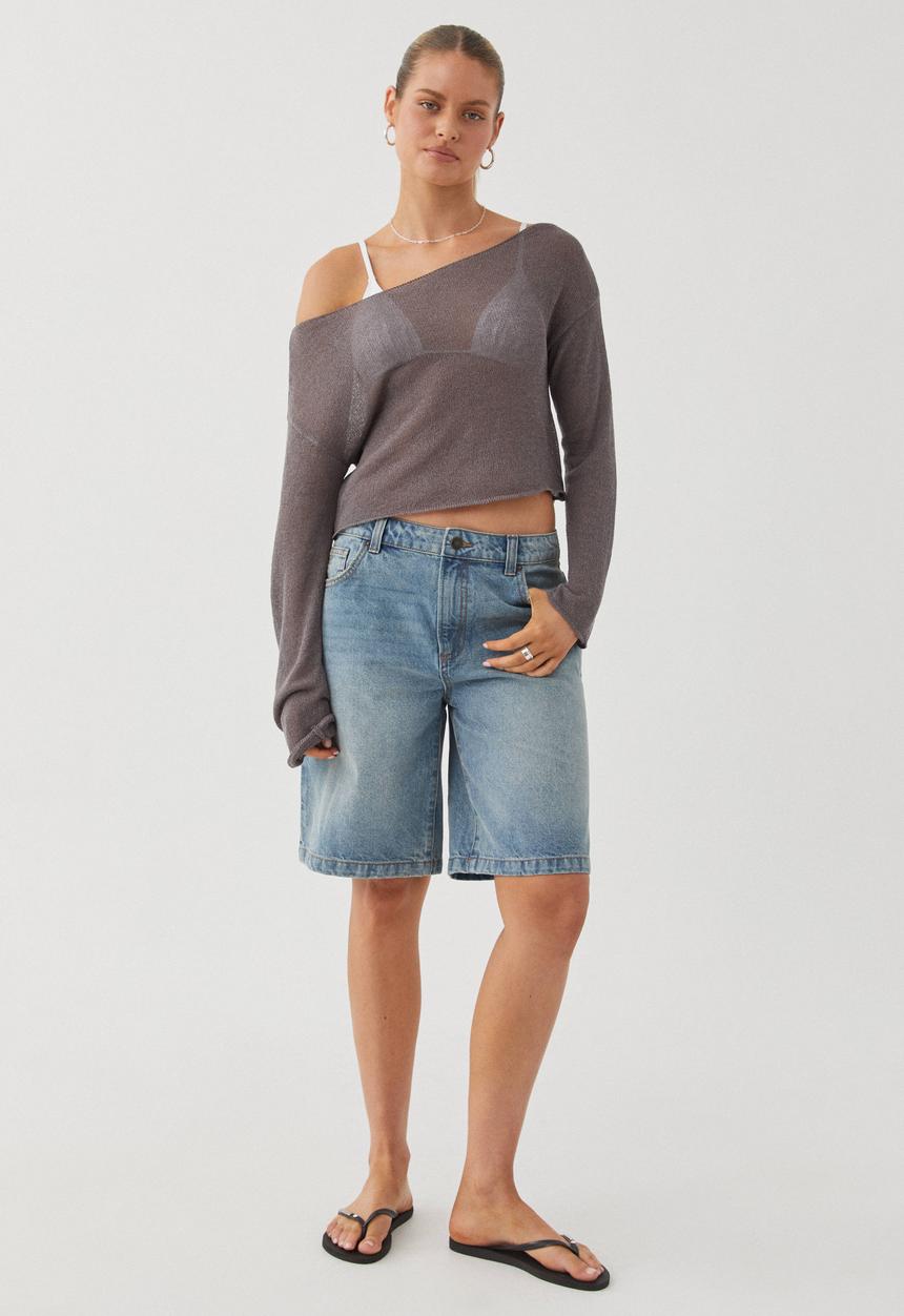 Carla Wide Neck Sheer Knit Jumper - Suede Grey