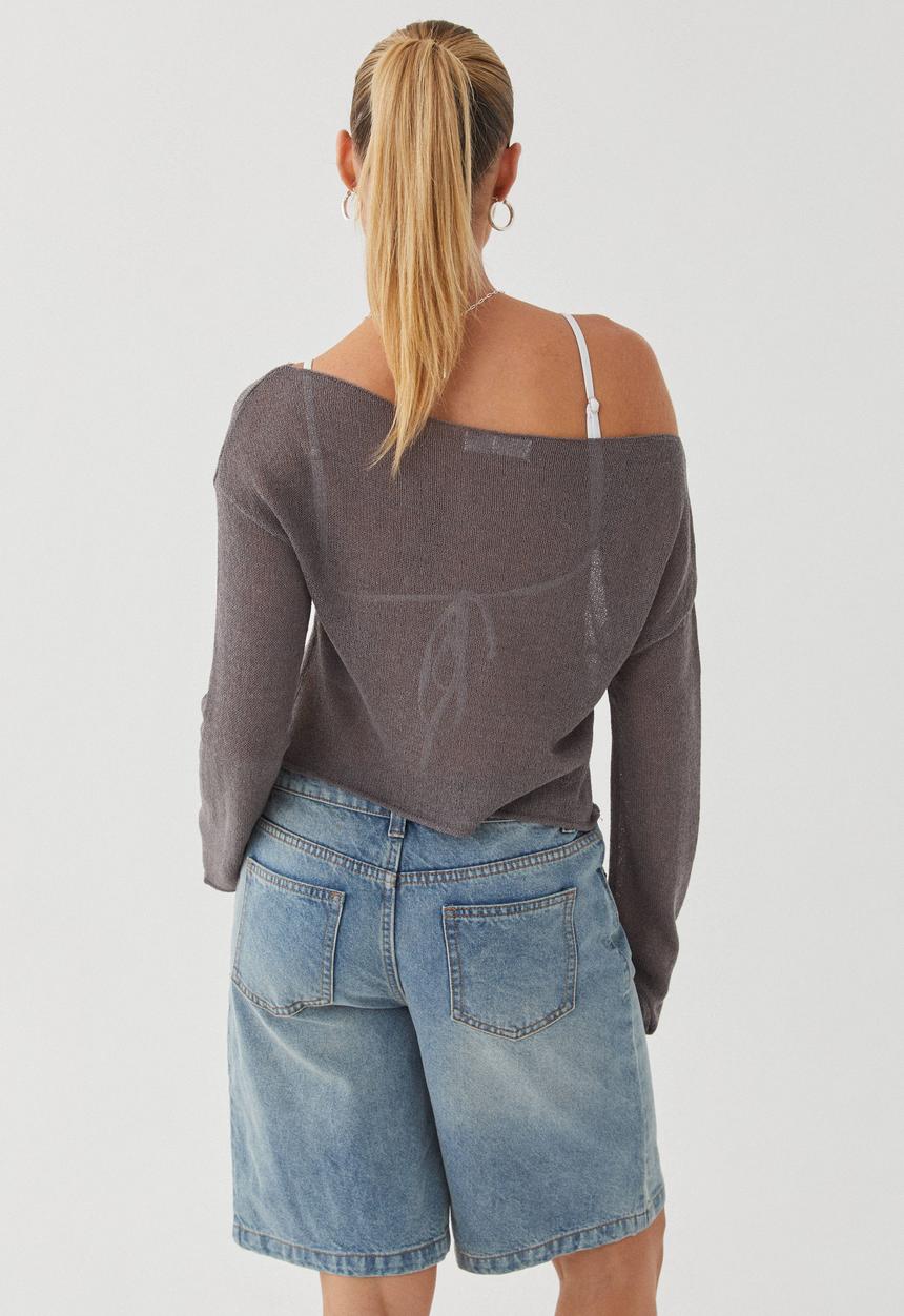 Supré  - Carla Wide Neck Sheer Knit Jumper - Suede Grey