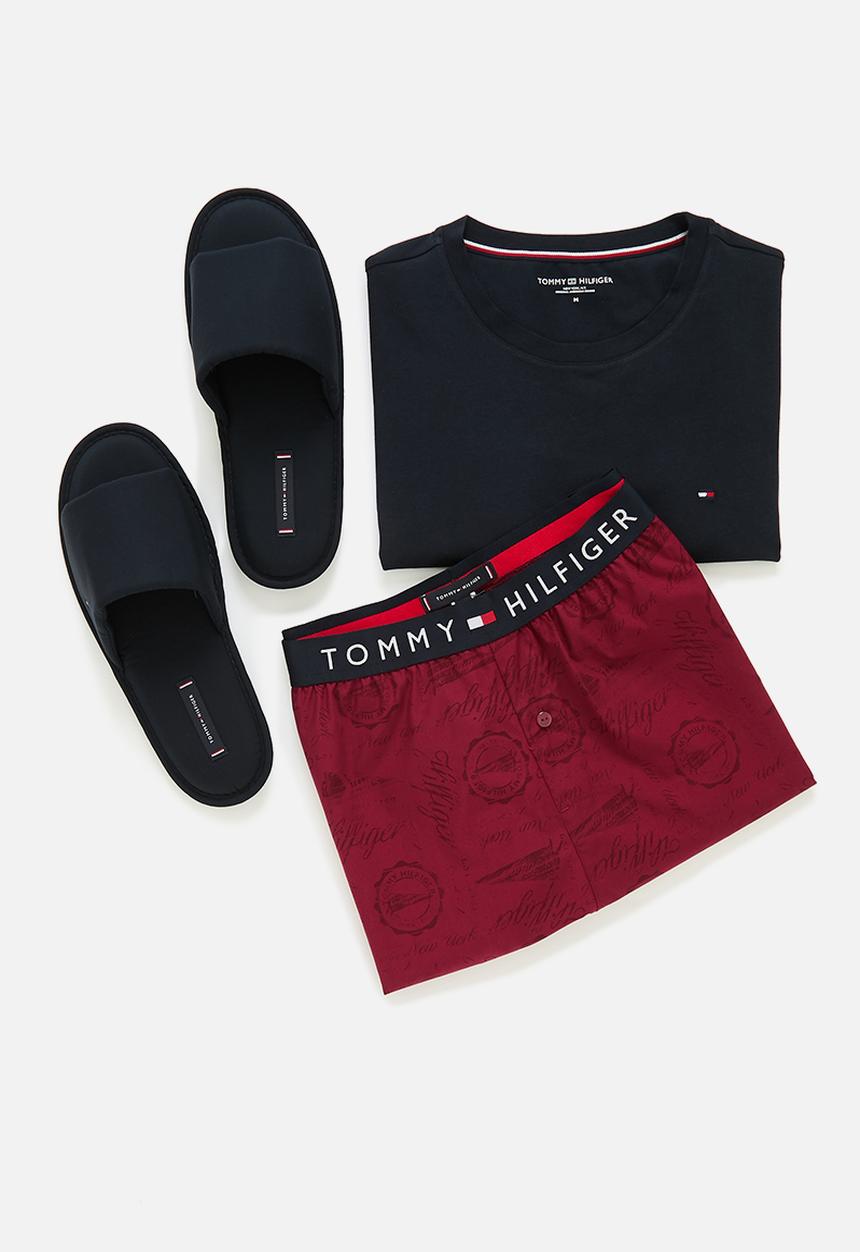 Tommy Hilfiger - Short sleeve tee short & slipper set - desert sky/screened print rouge
