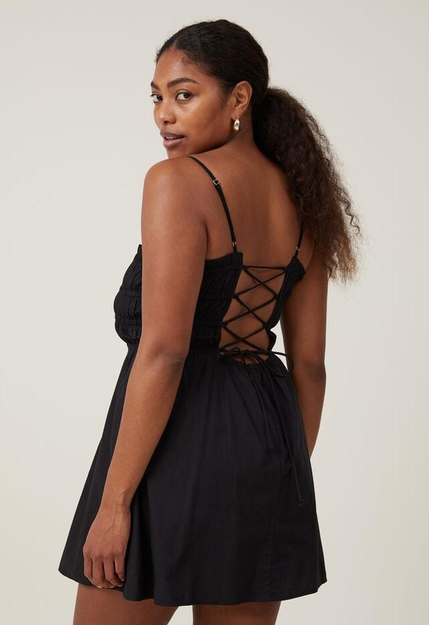 Cotton On - Plus maddy contrast trim mini dress - black