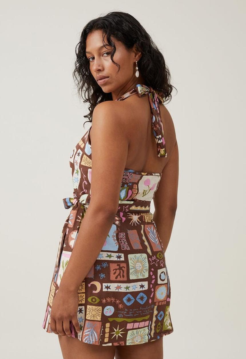 Cotton On - Haven halter wrap dress - summer solstice brown