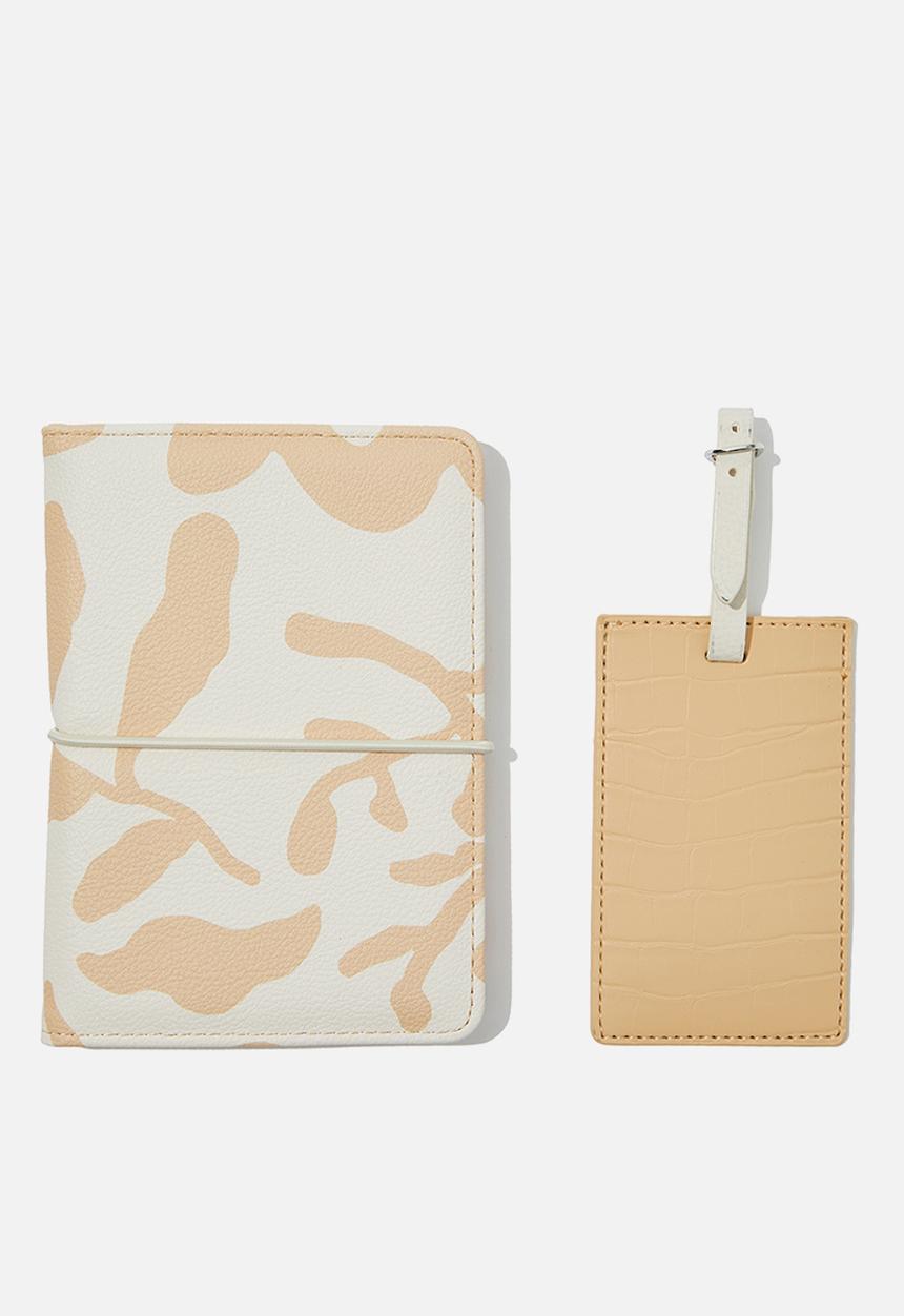 Typo - Off The Grid Passport Holder & Luggage Tag Set - Abstract Foliage / Ecru