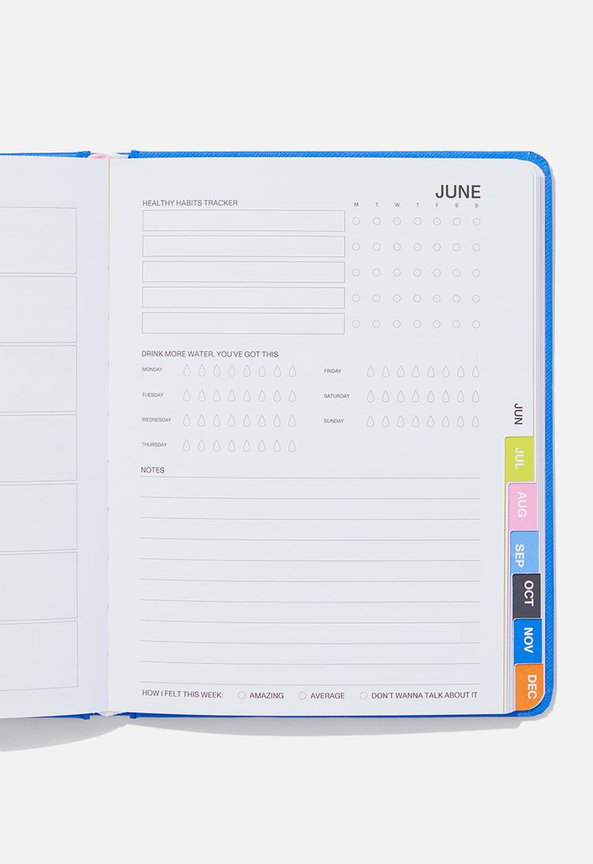 Typo - 2024 Small weekly wellness diary - blue pink foliage