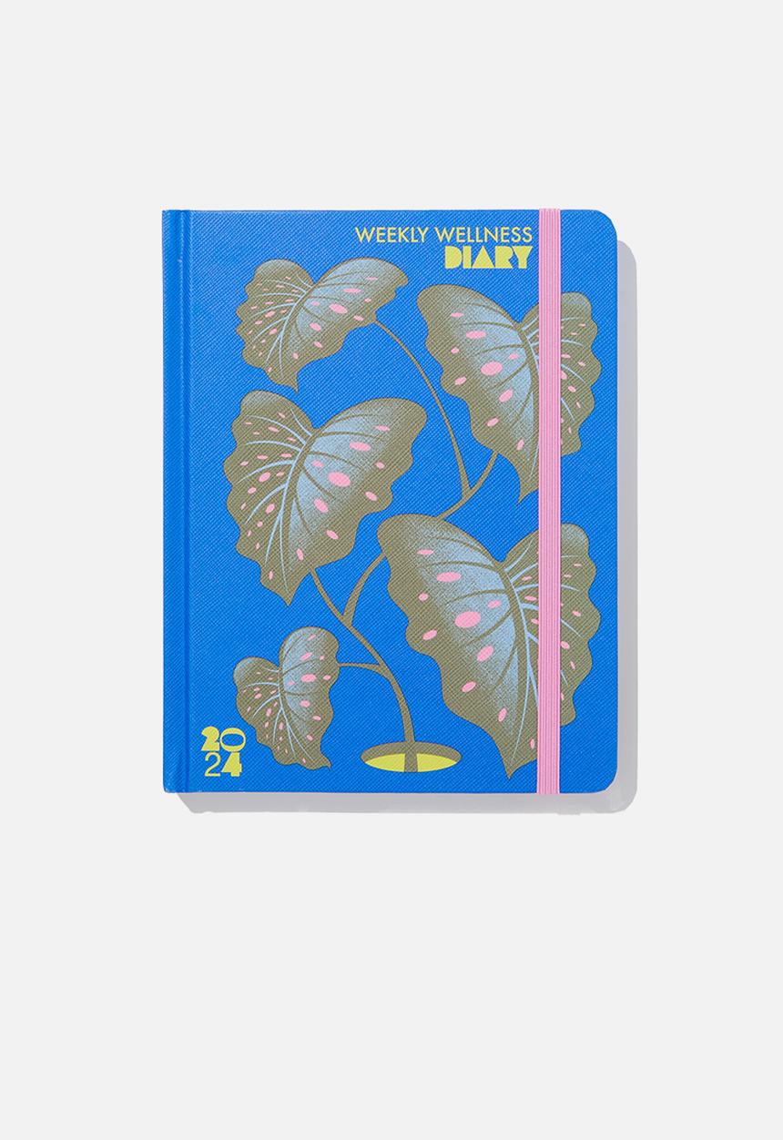 Typo - 2024 Small weekly wellness diary - blue pink foliage