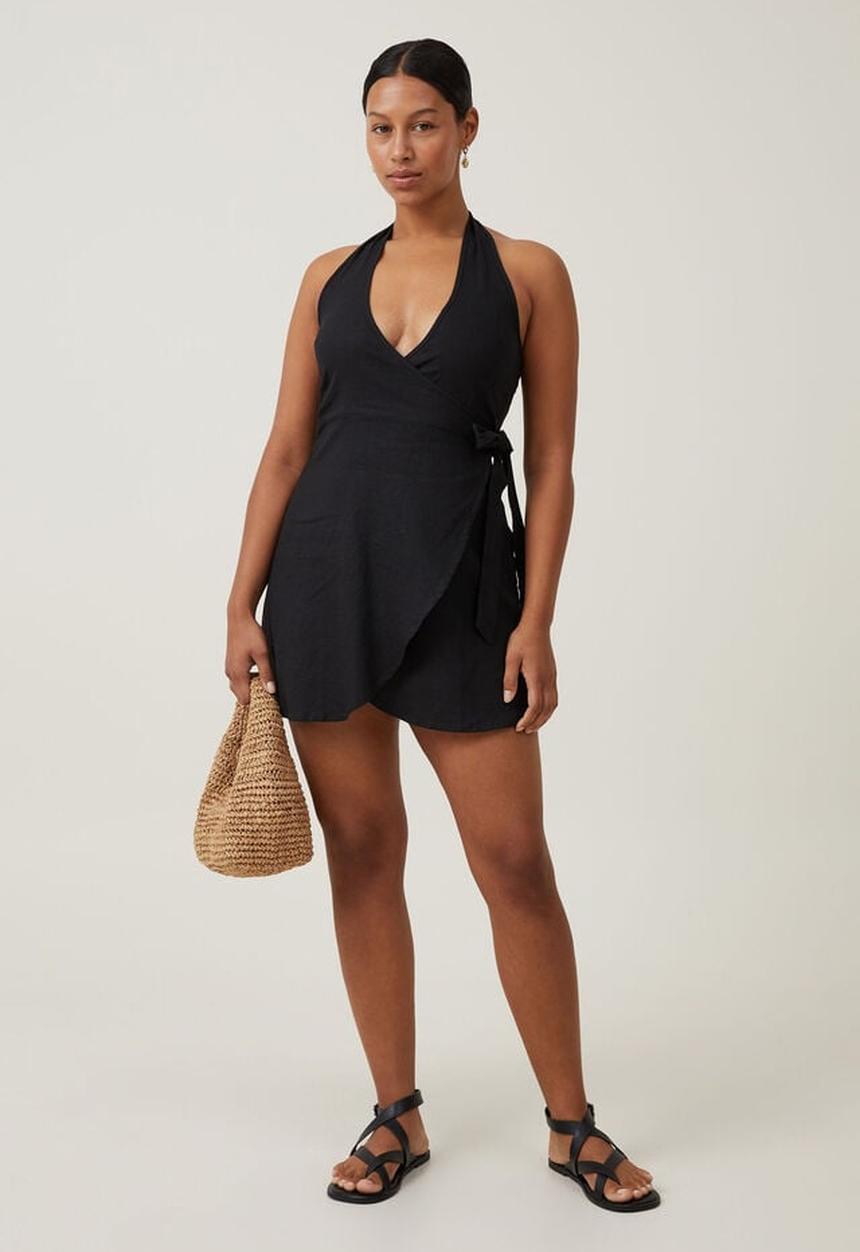 Cotton On - Haven halter wrap dress - black
