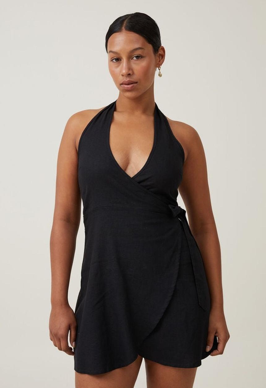Cotton On - Haven halter wrap dress - black