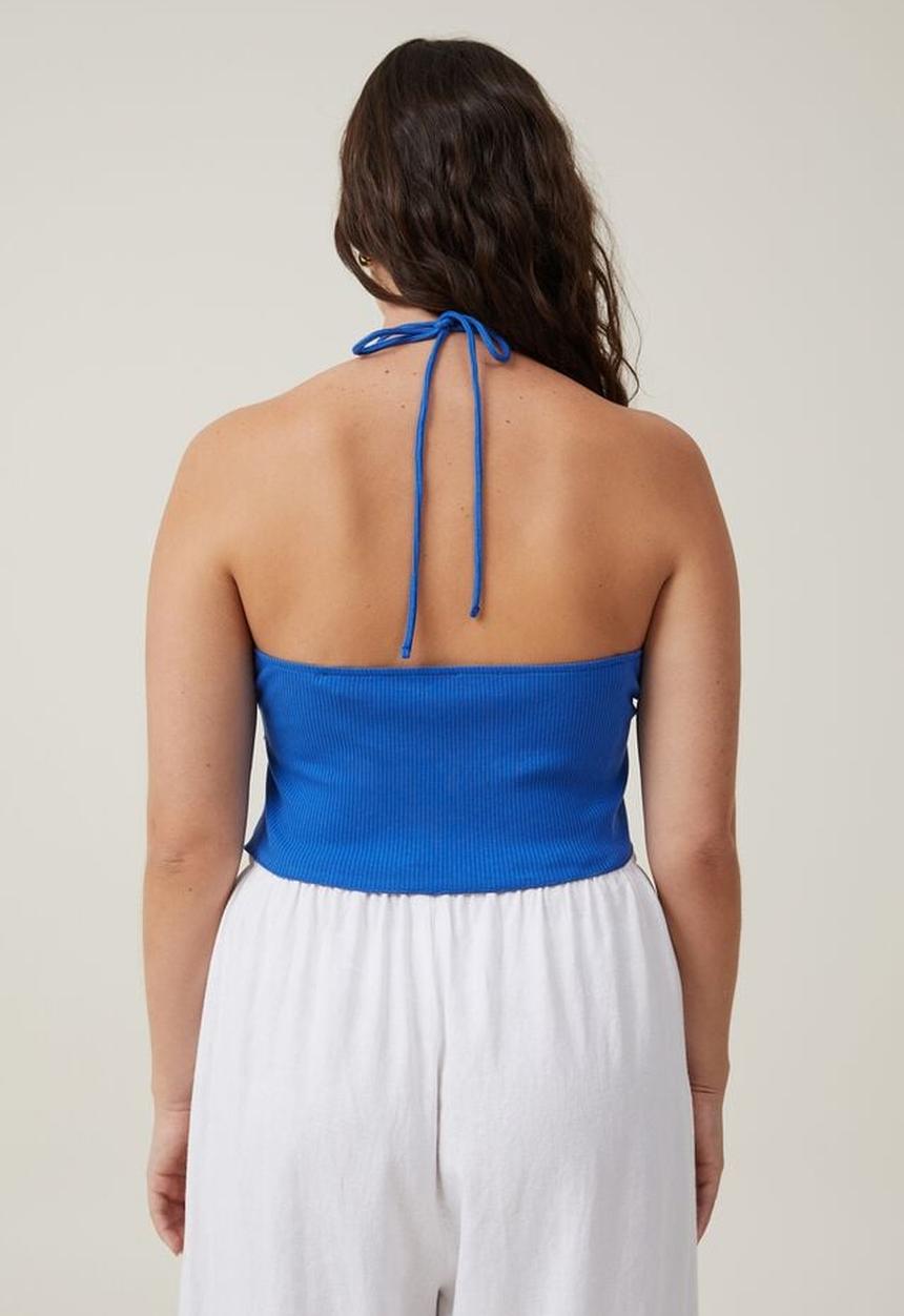 Cotton On - Mia tie front halter top - pacific blue