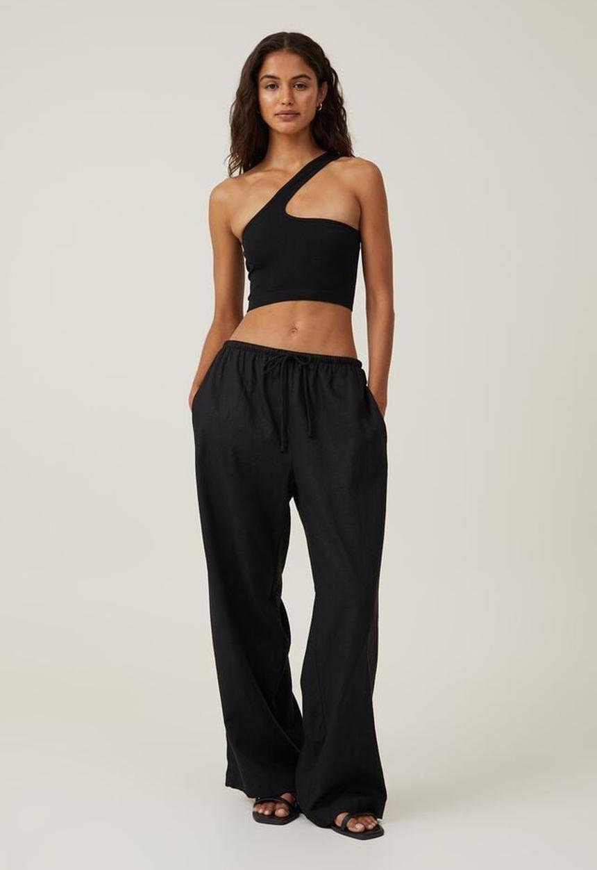 Cotton On - Seamless one shoulder micro crop - black