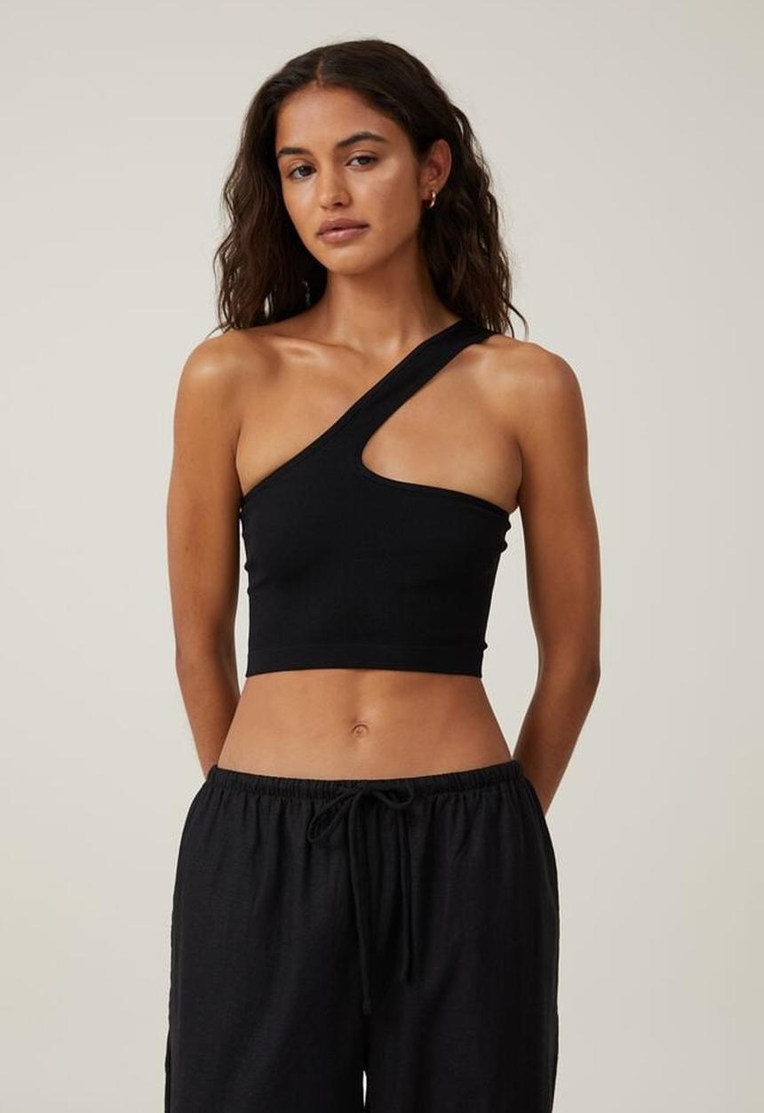 Cotton On - Seamless one shoulder micro crop - black