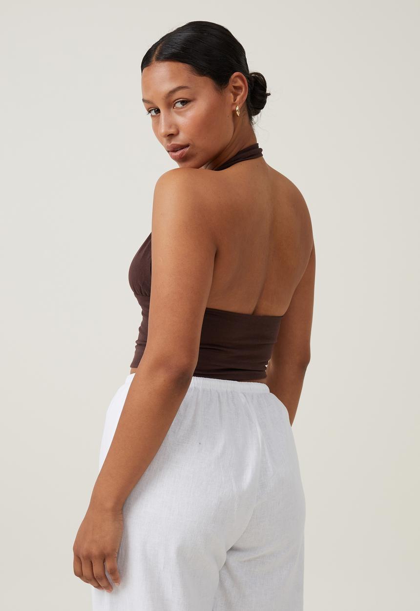 Cotton On - Jessica V Neck Halter Top - Dark Oak