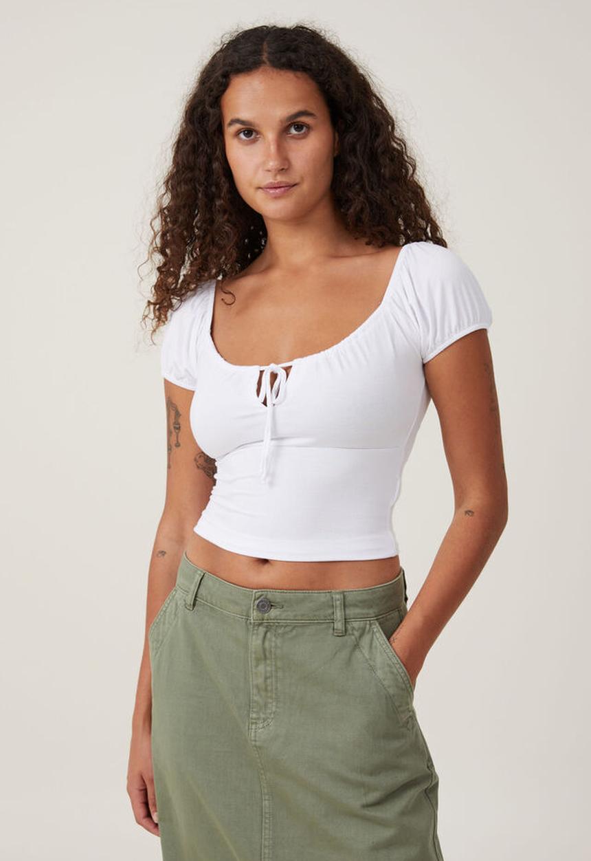 Cotton On - Quinn tie front short sleeve top - white