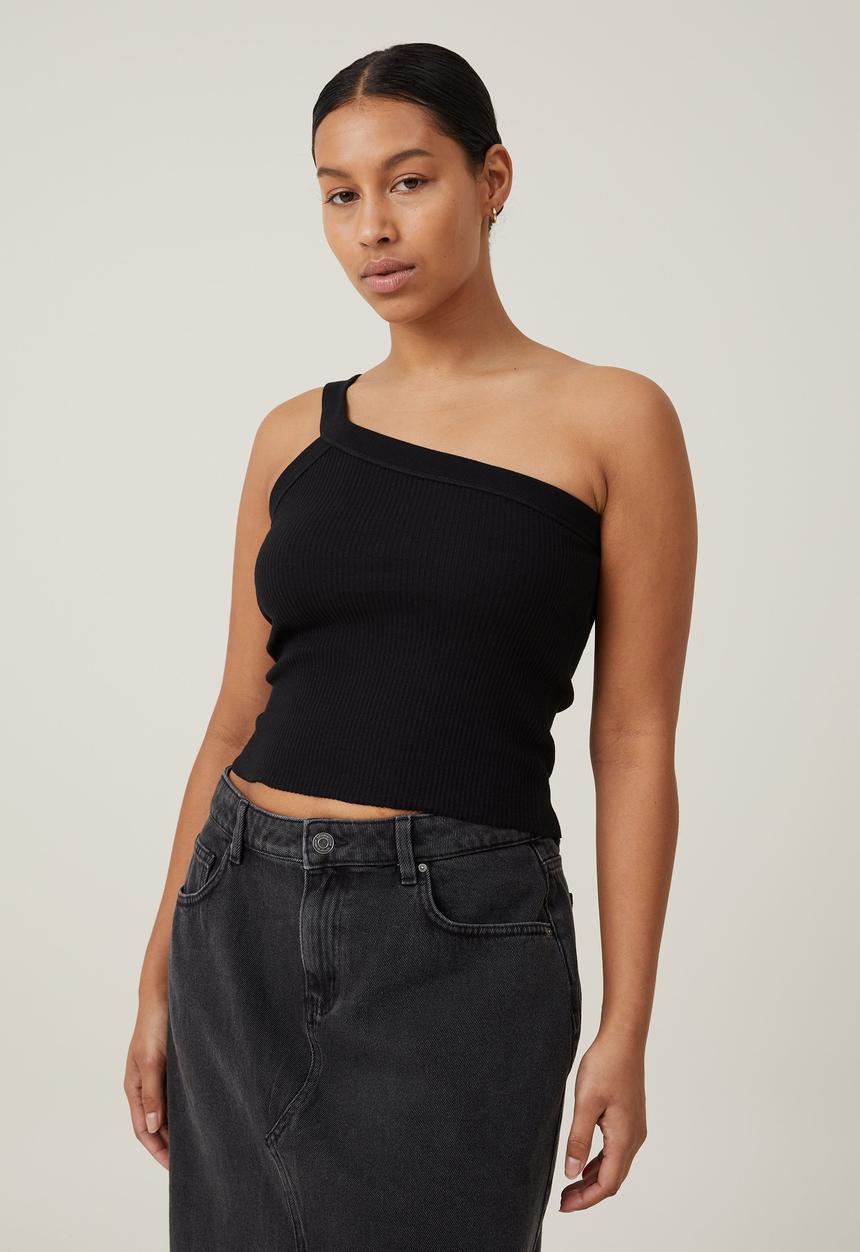 Cotton On - The 91 One Shoulder Tank - Black