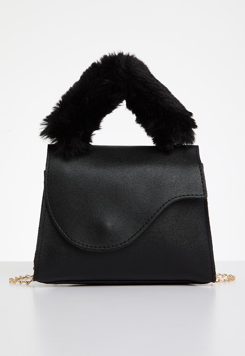 Pop Candy - Fur handle handbag - black