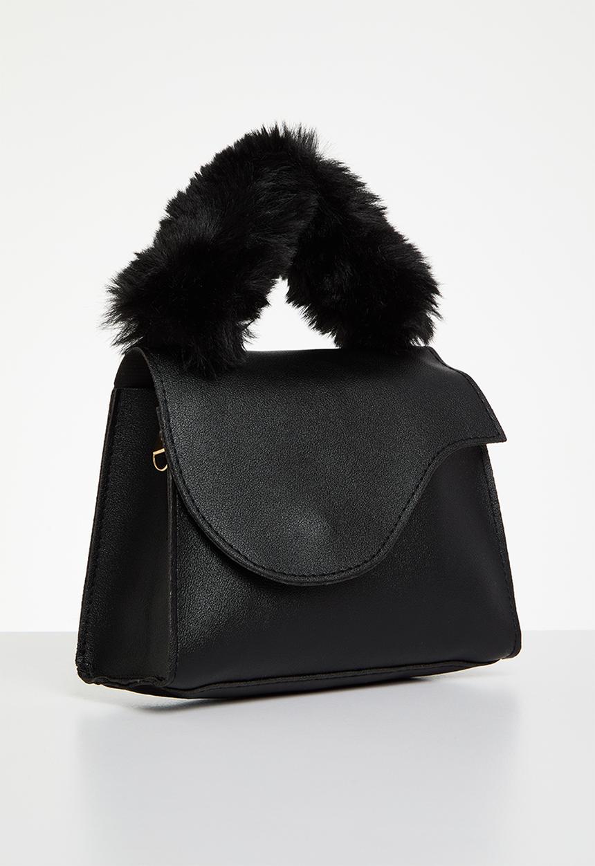 Pop Candy - Fur handle handbag - black