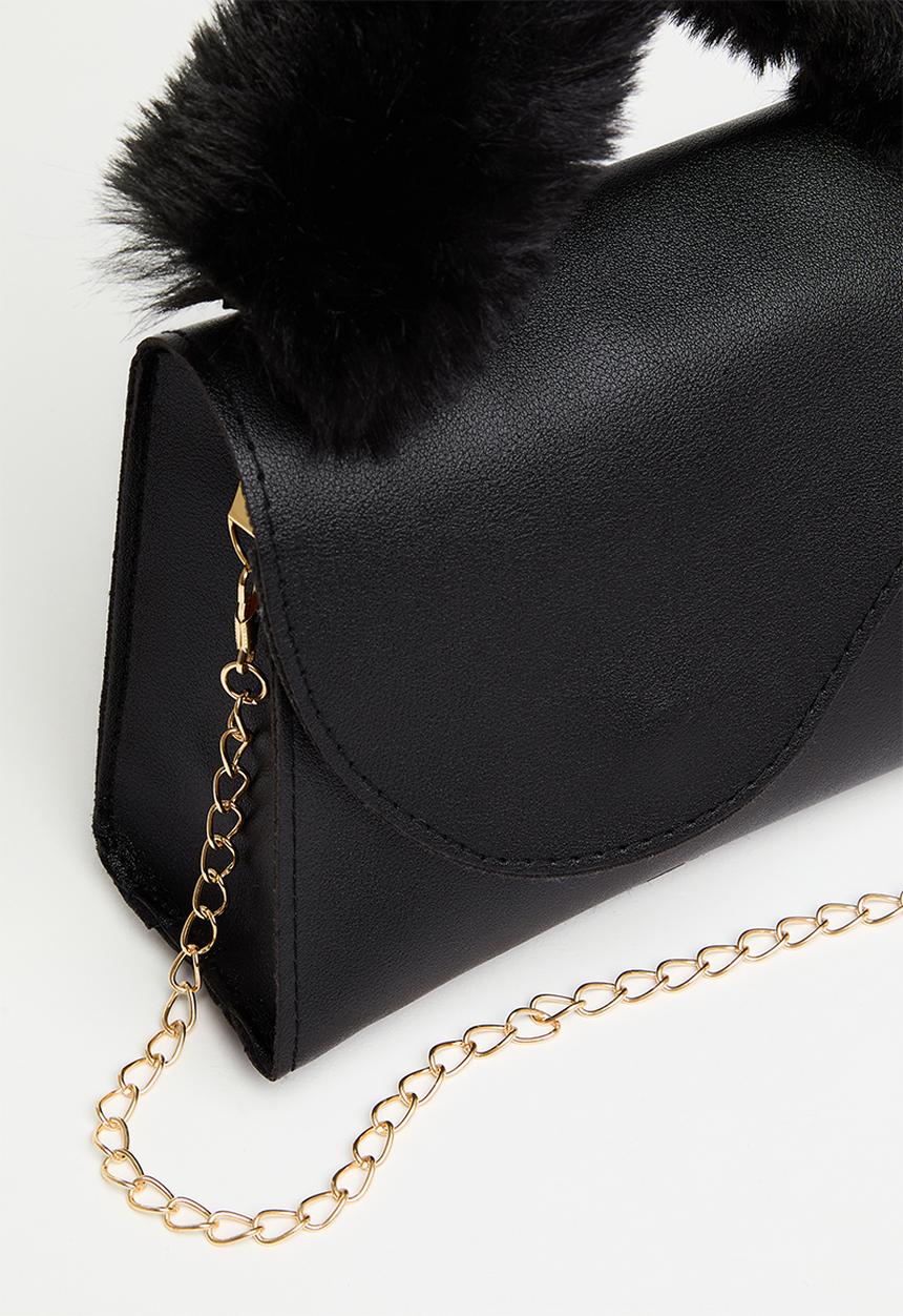Pop Candy - Fur handle handbag - black