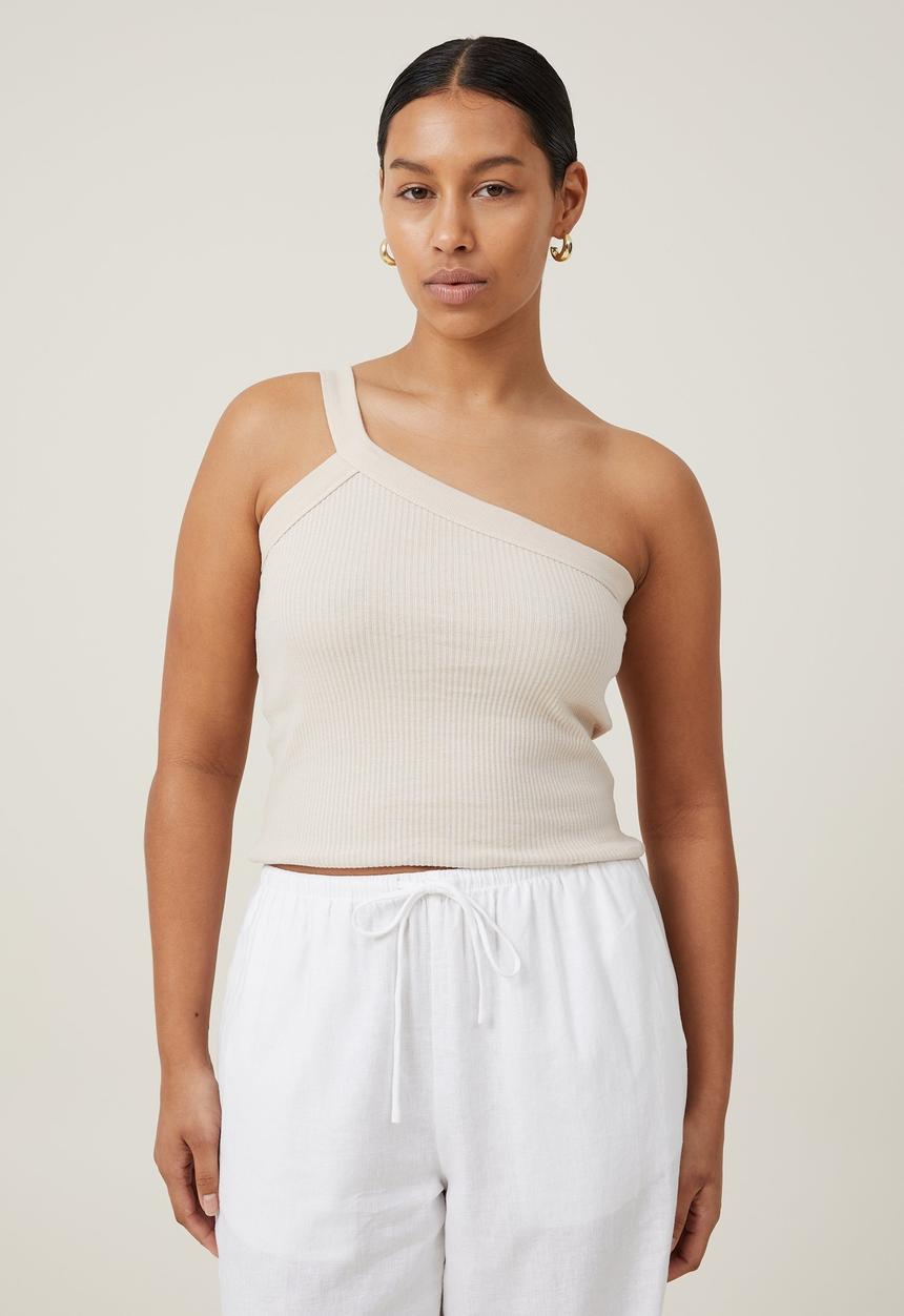 Cotton On - The 91 One Shoulder Tank - Stone