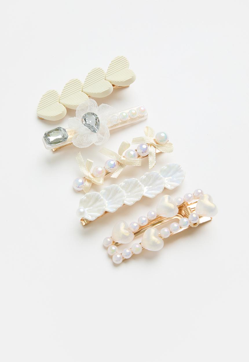 Pop Candy -  5pc hair clips set - white multi