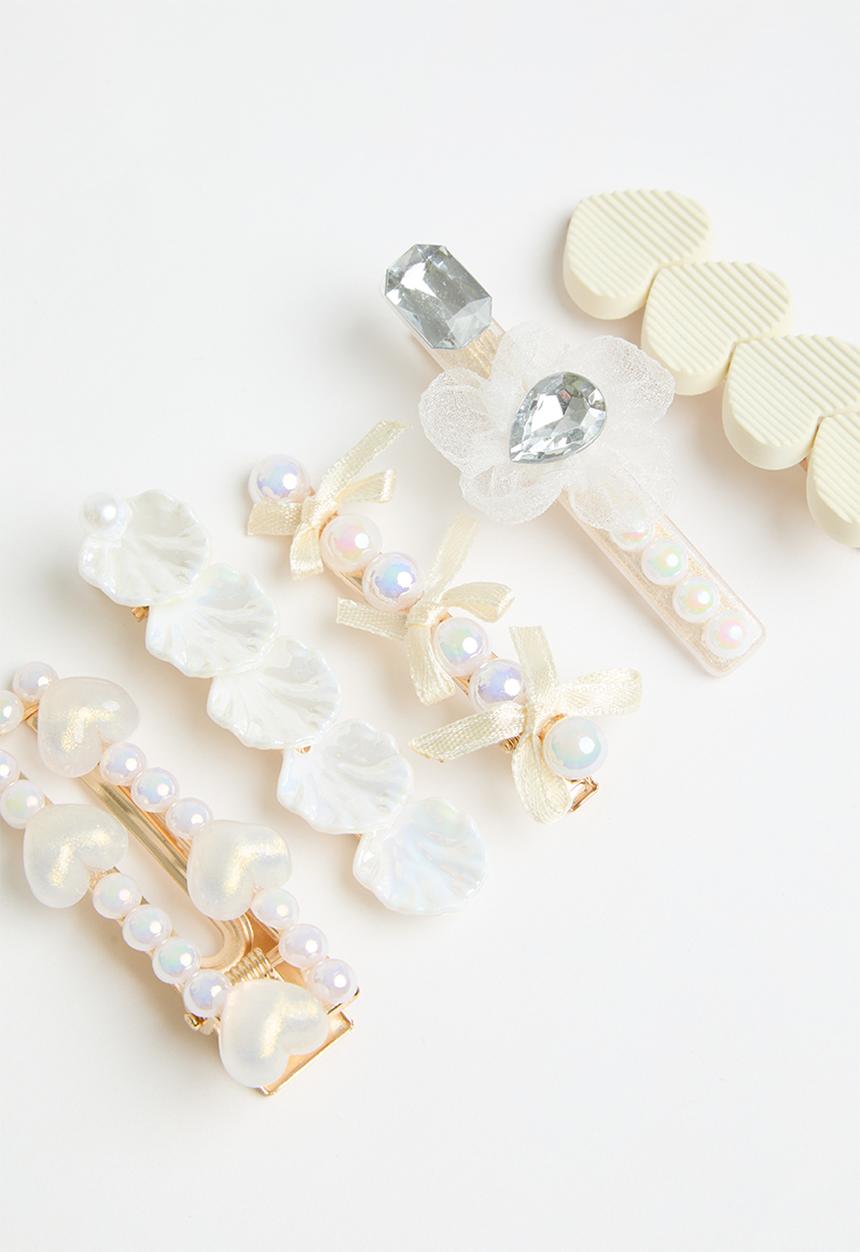 Pop Candy -  5pc hair clips set - white multi