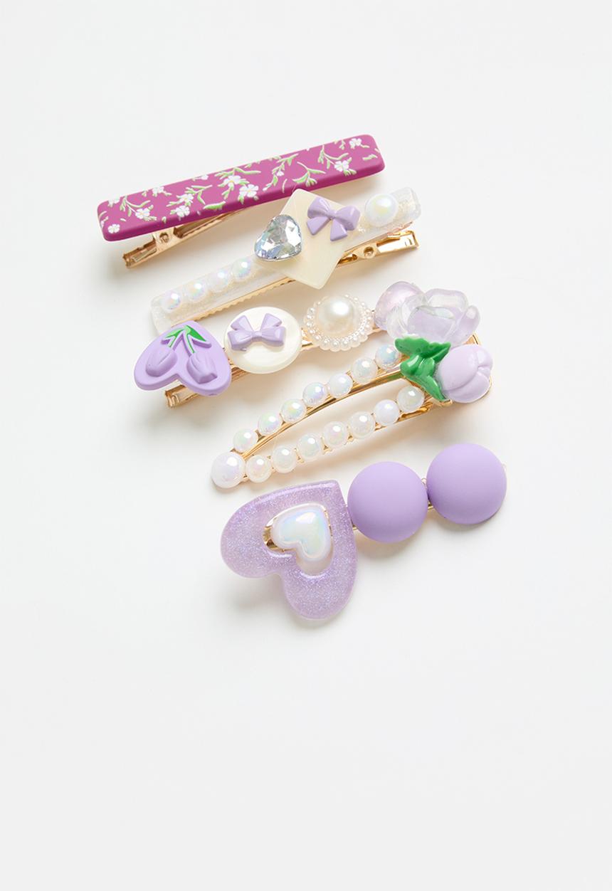 Pop Candy -  5pc hair clips set - purple multi