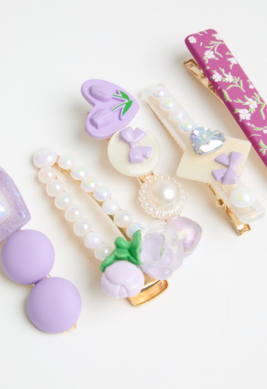 Pop Candy -  5pc hair clips set - purple multi