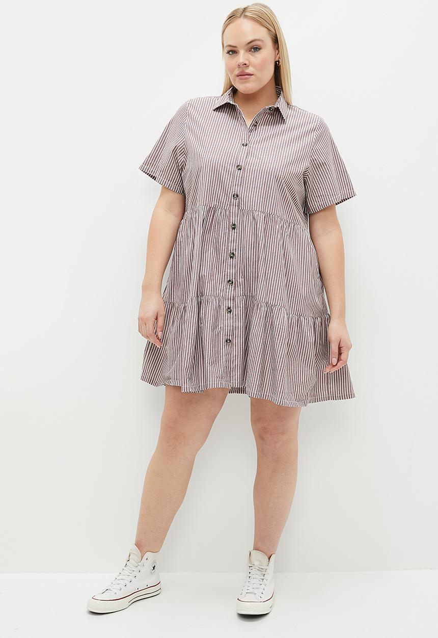 Cotton On - Plus Noah Mini Shirt Dress - Layla Stripe Brown
