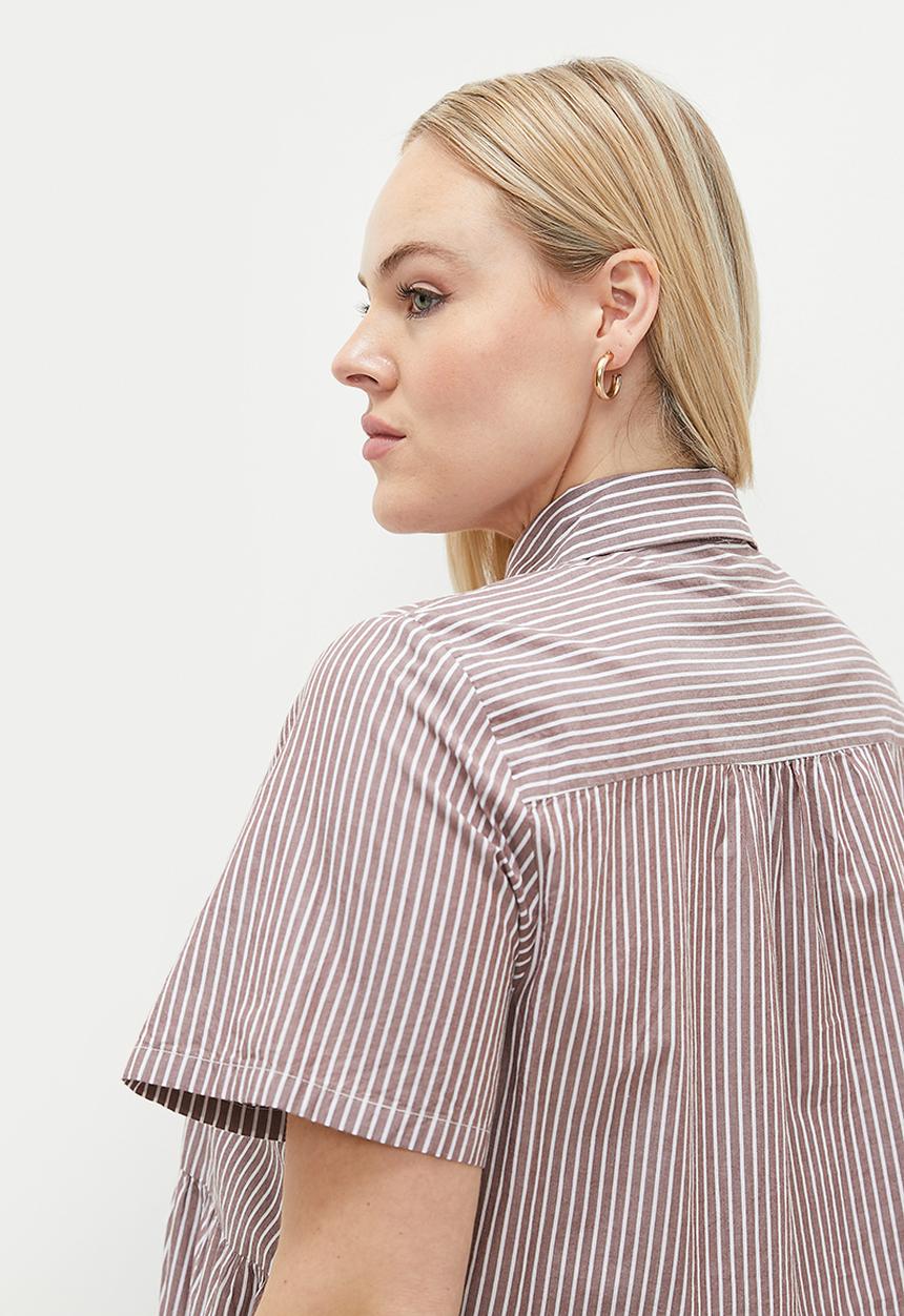 Cotton On - Plus Noah Mini Shirt Dress - Layla Stripe Brown