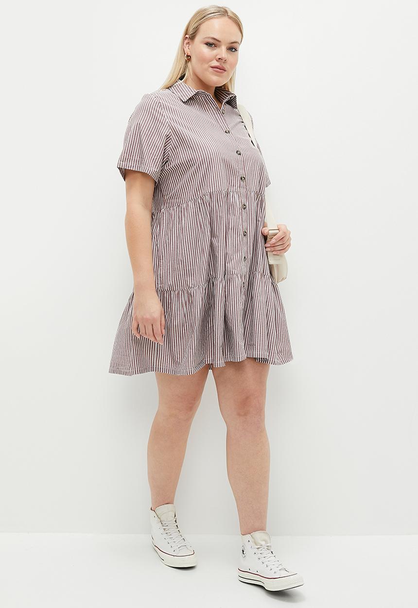 Cotton On - Plus Noah Mini Shirt Dress - Layla Stripe Brown