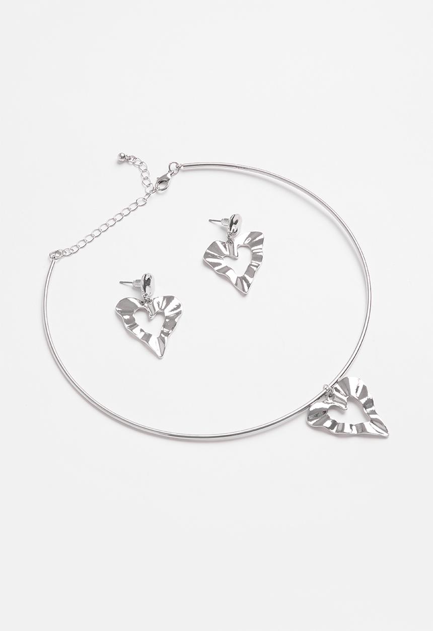 Superbalist - Heart shaped earring and necklace set - silver
