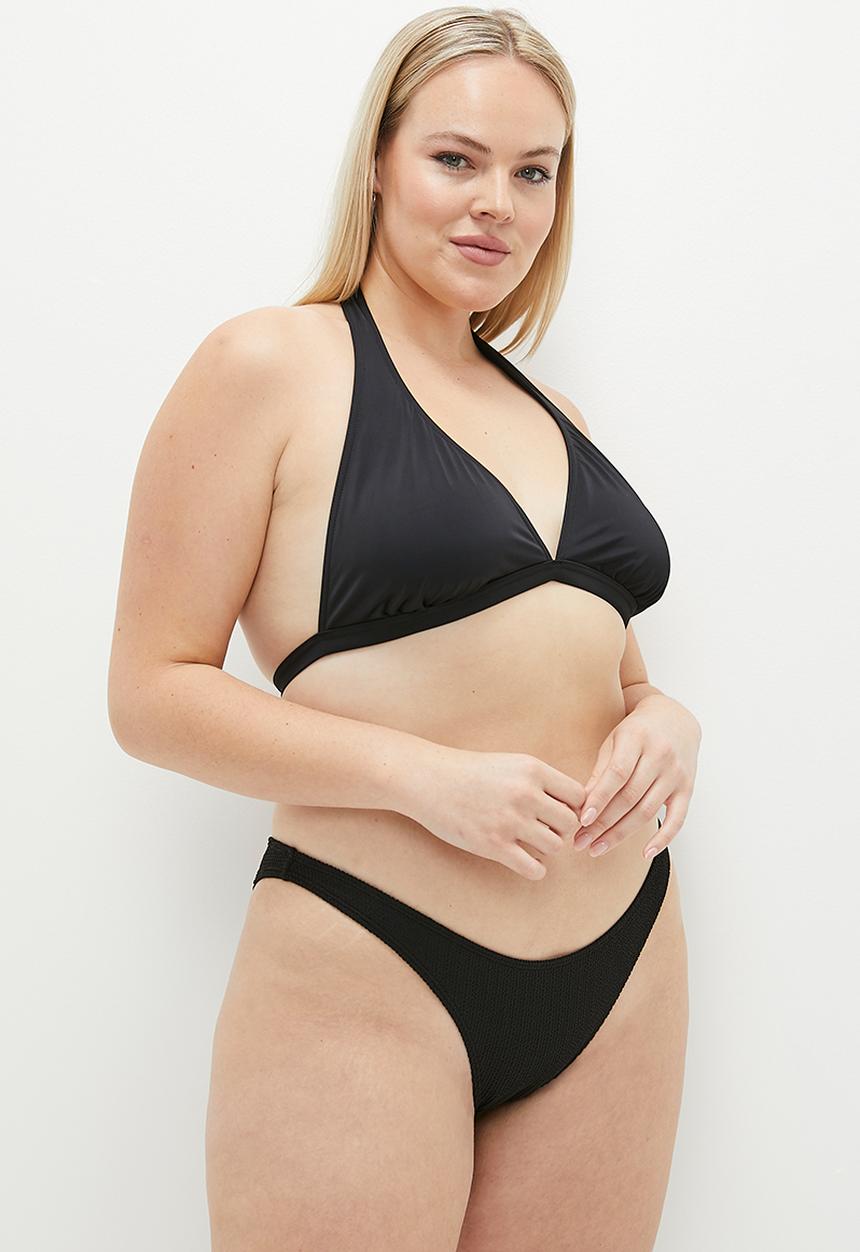 Cotton On - Plus High Side Brazilian Seam Bikini Bottom - Black Crinkle