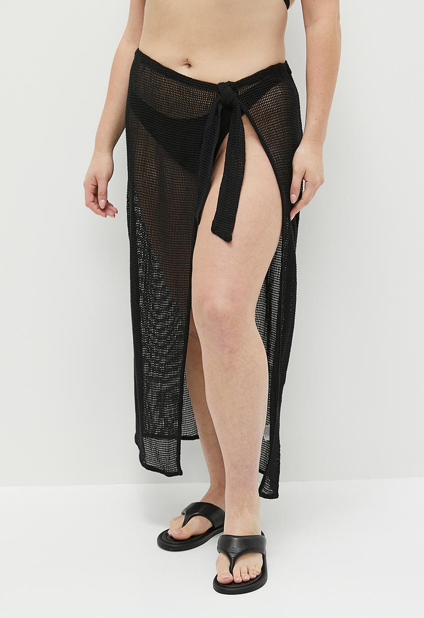 Cotton On - Plus Open Mesh Beach Sarong Wrap Skirt - Black