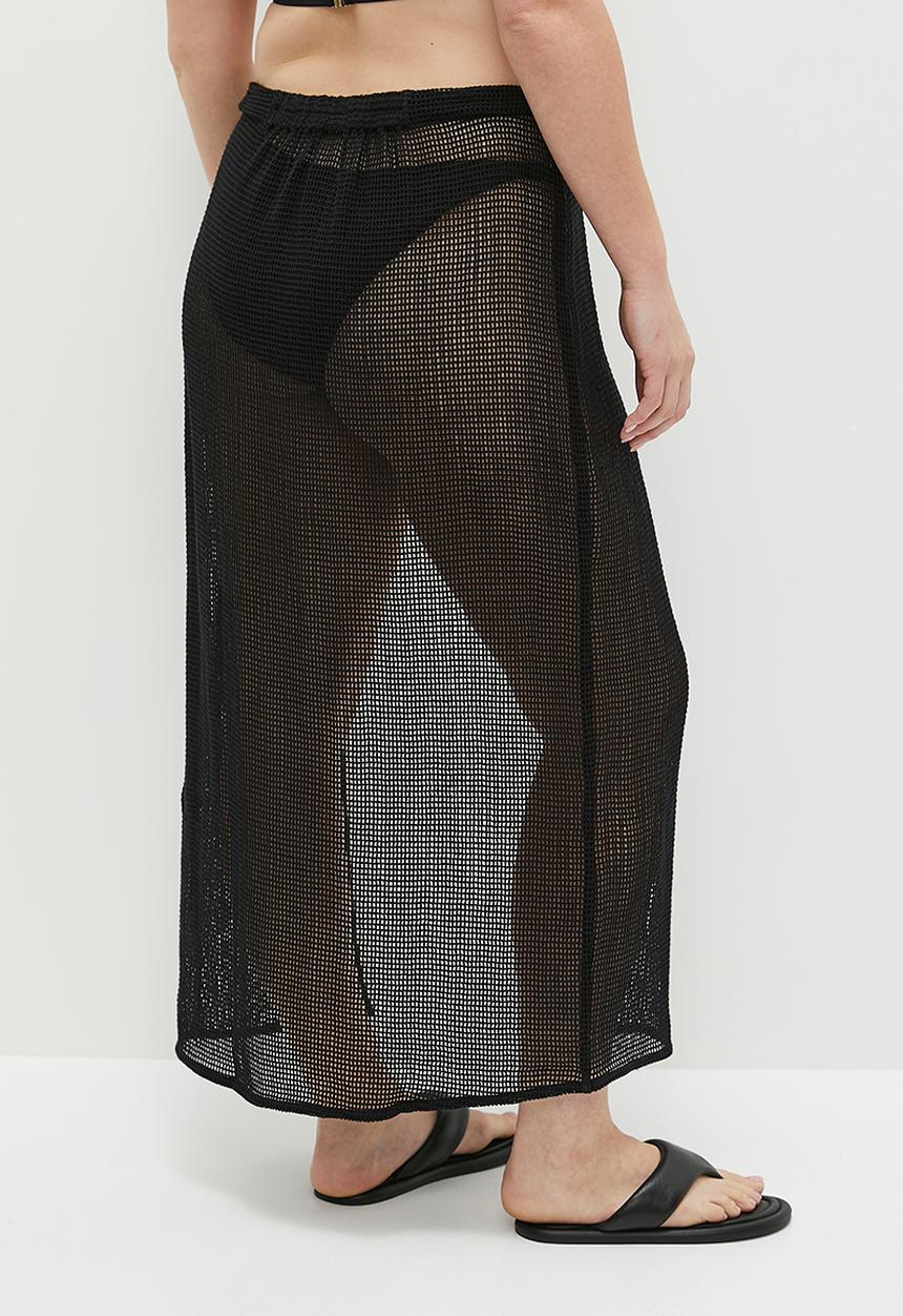 Cotton On - Plus Open Mesh Beach Sarong Wrap Skirt - Black
