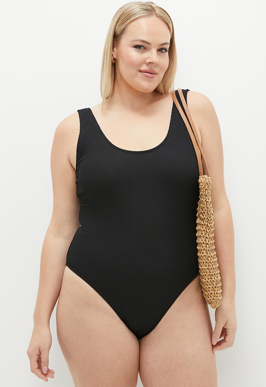 Cotton On - Plus Scoop Back One Piece Cheeky - Black Crinkle