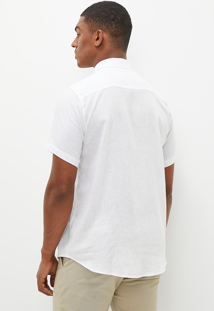 Lark & Crosse - Collared short sleeve linen blend shirt -  white