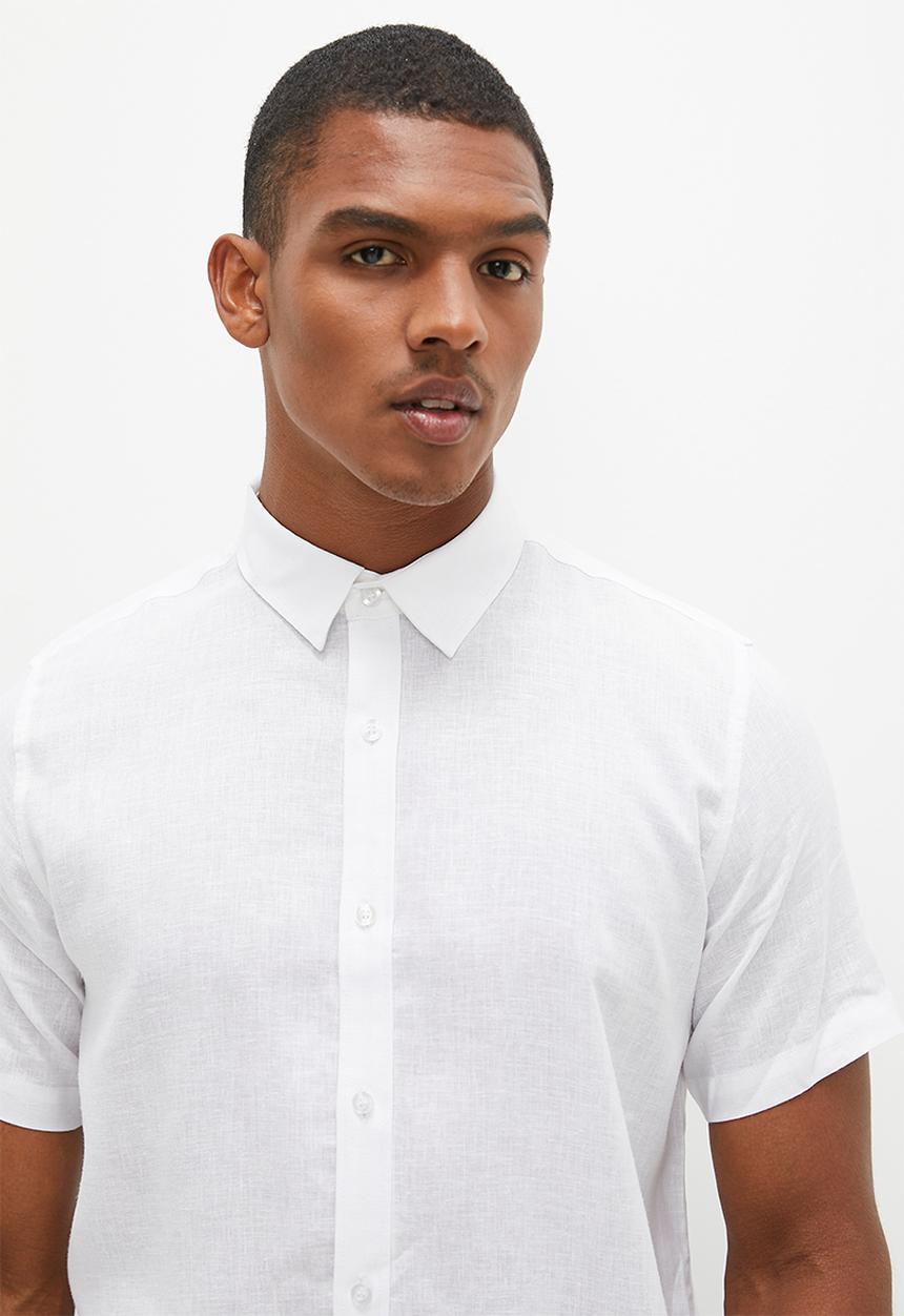Lark & Crosse - Collared short sleeve linen blend shirt -  white