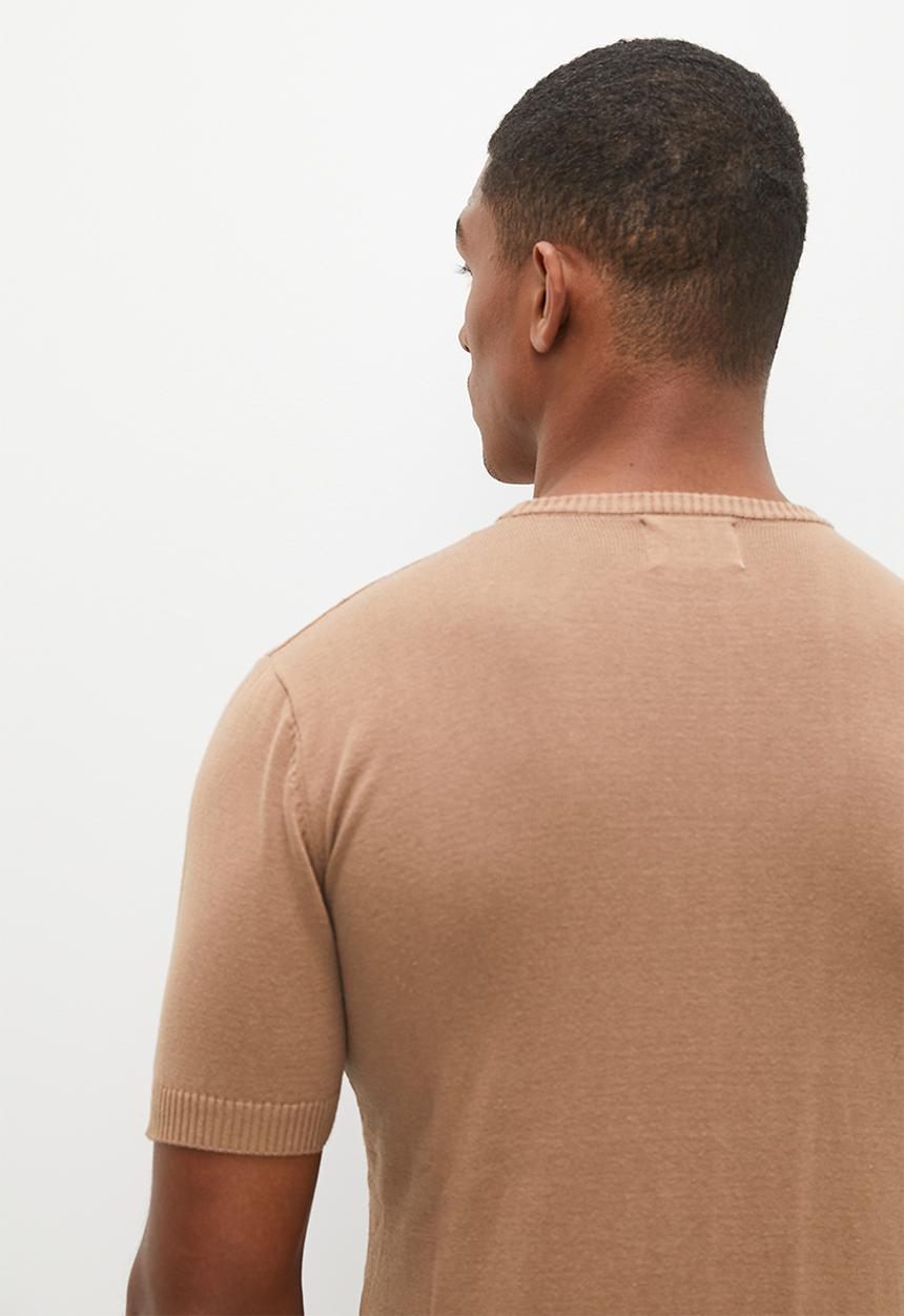 Lark & Crosse - Jacquard knit high neck short sleeve tee - taupe