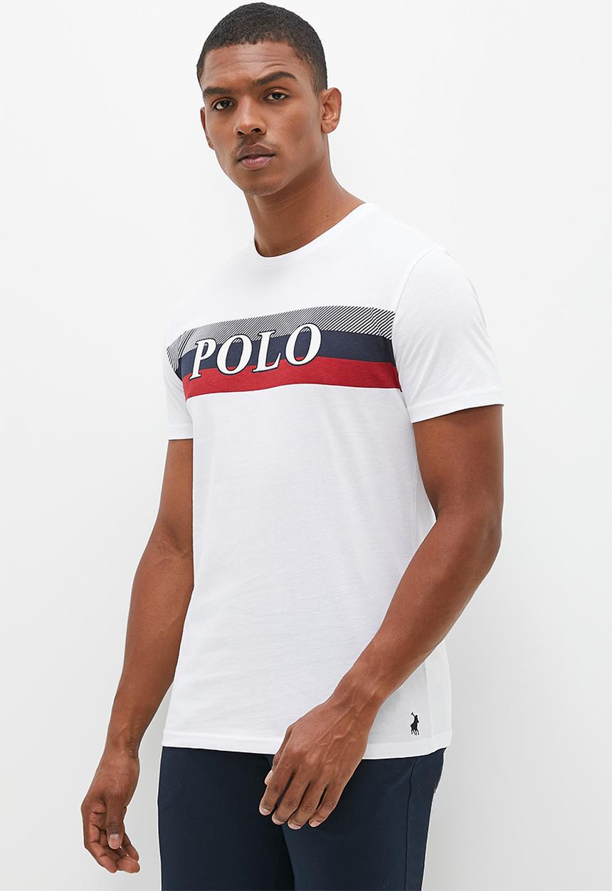 POLO - Mens short sleeve stripe print tee - white 