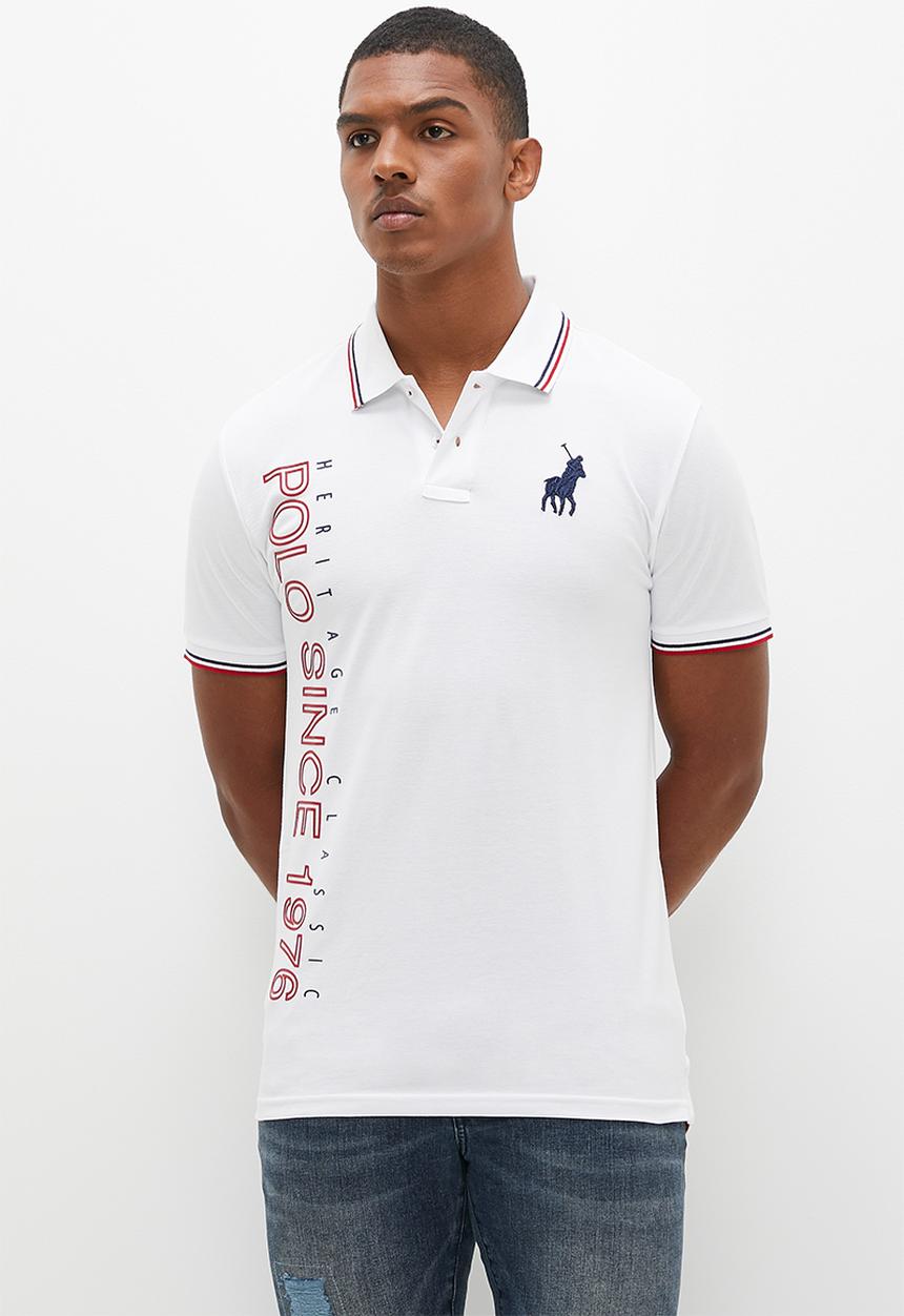 POLO - Mens logo printed short sleeve golfer - white