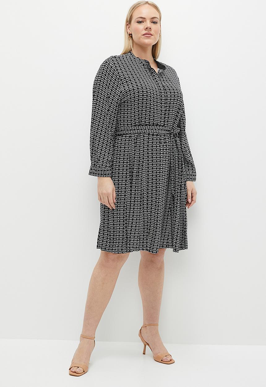 POLO - Plus lily monogram long sleeve belted dress - black