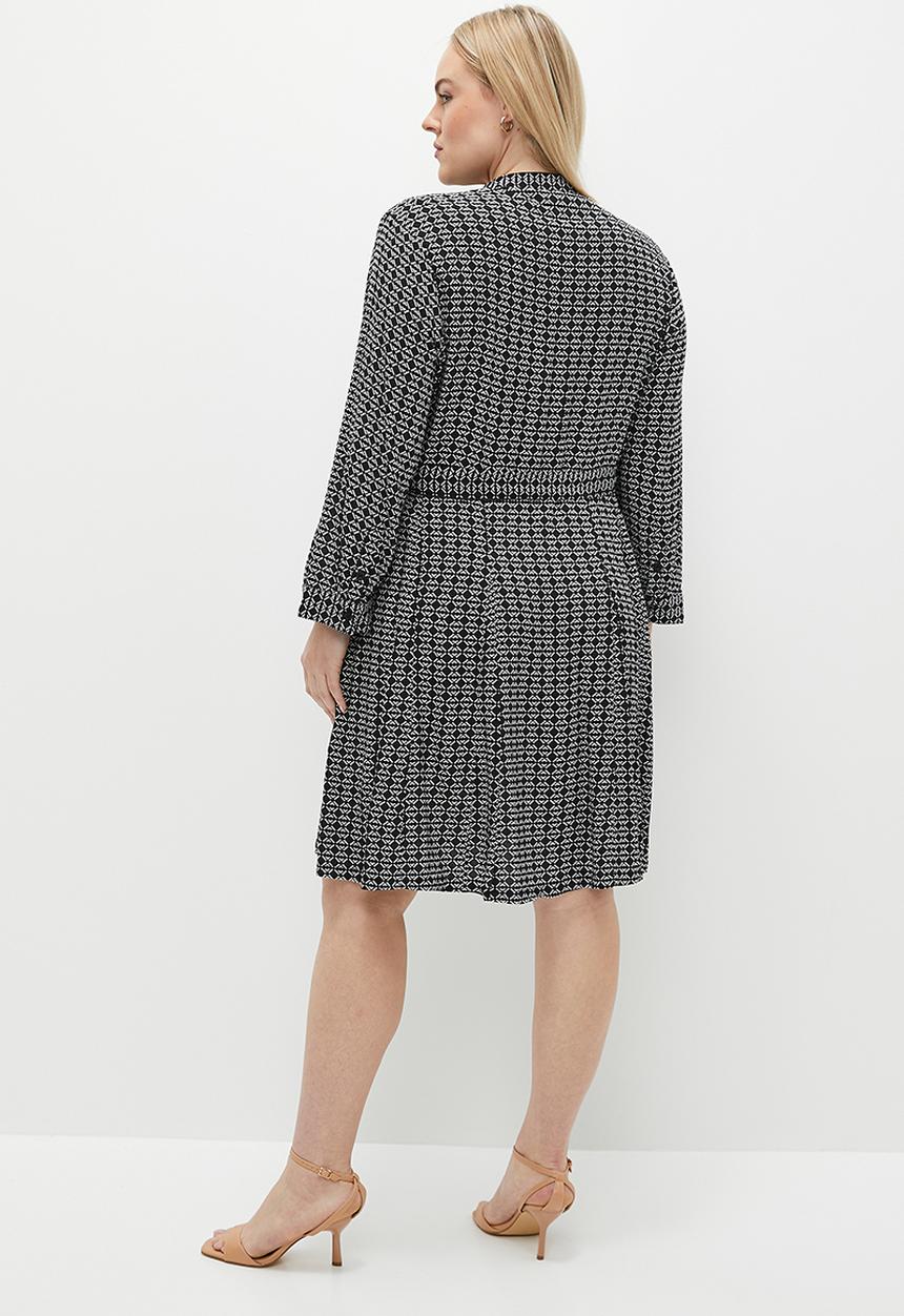 POLO - Plus lily monogram long sleeve belted dress - black