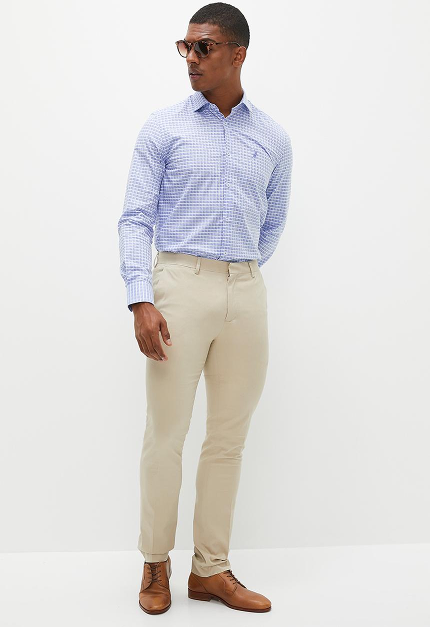 POLO - Mens textured check long sleeve shirt - blue
