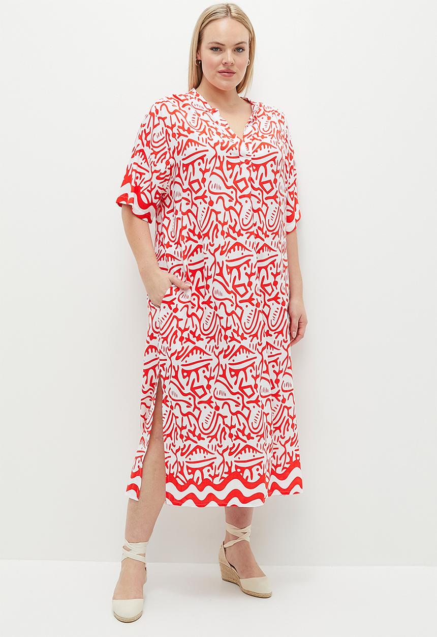 Me&B - Plus the tunic dress with button detail - aztec border
