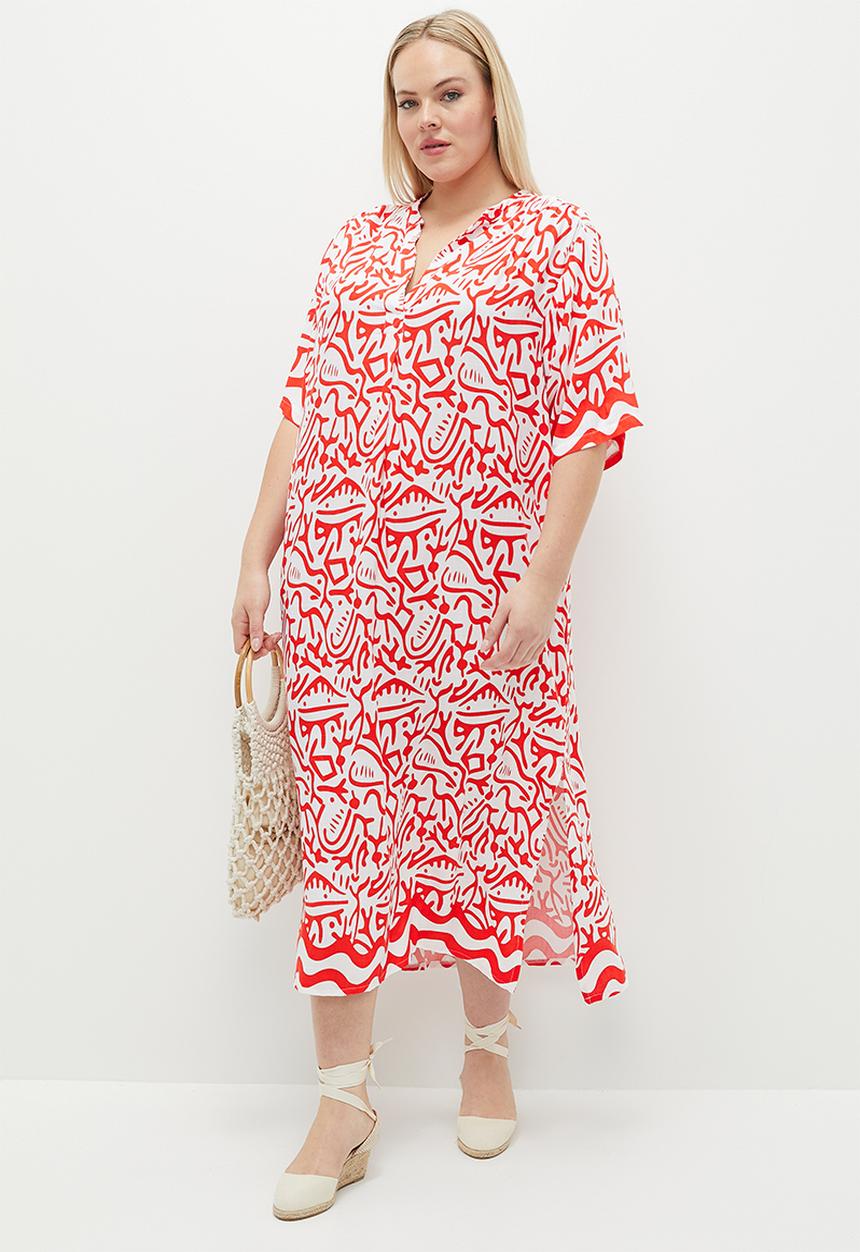 Me&B - Plus the tunic dress with button detail - aztec border