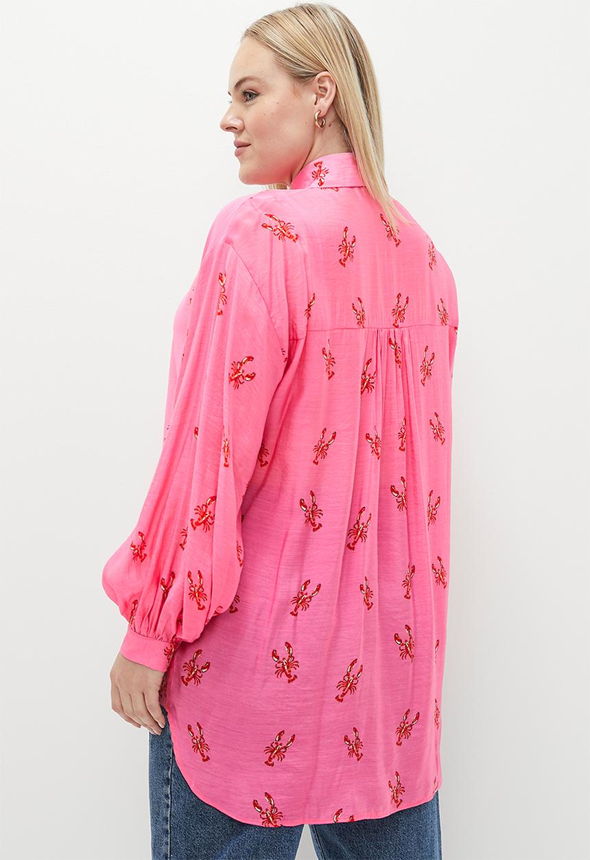 Me&B - Plus sheer bellow sleeve shirt - lobster