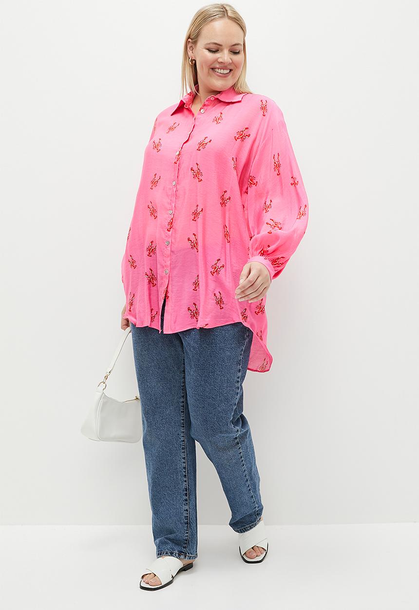 Me&B - Plus sheer bellow sleeve shirt - lobster