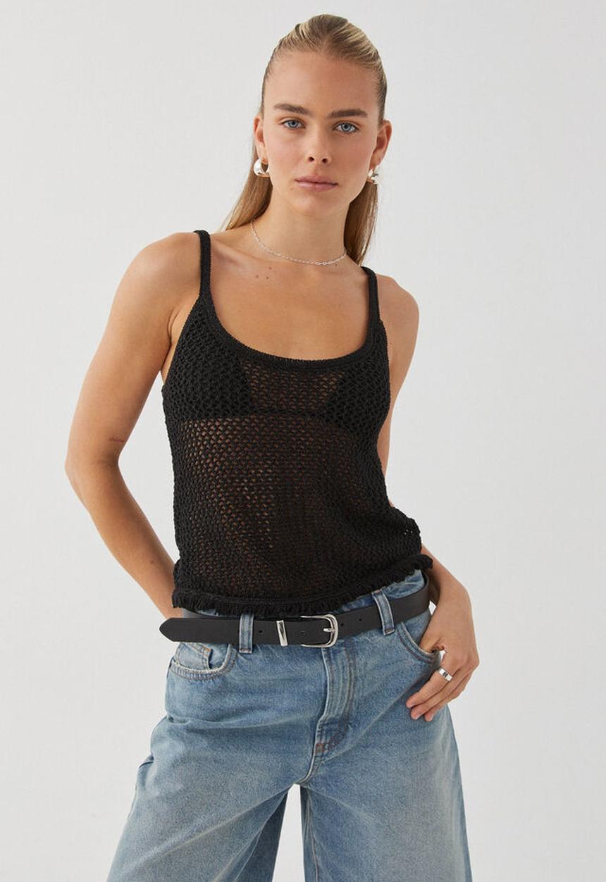 Supré  - Isabel Crochet Cami - Black Metalic