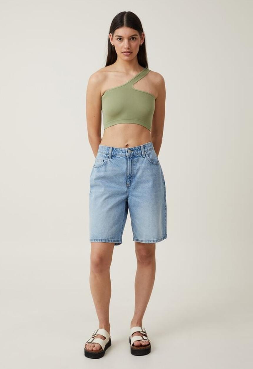 Cotton On - Seamless One Shoulder Micro Crop - Cool Khaki