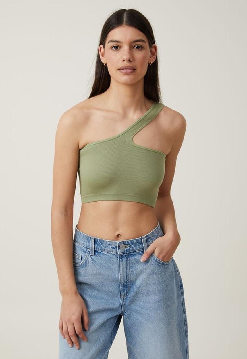 Cotton On - Seamless One Shoulder Micro Crop - Cool Khaki