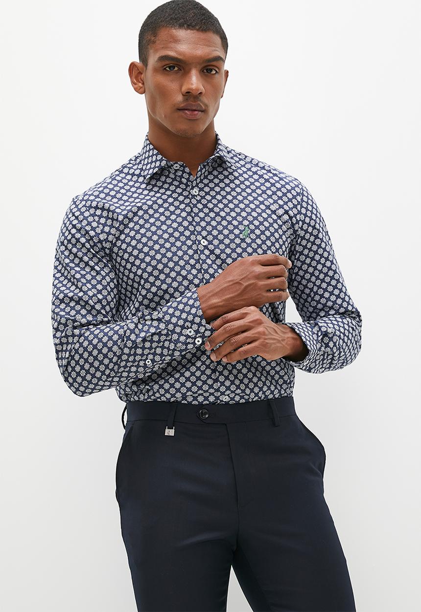 POLO - Mens geometric printed long sleeve shirt - navy 