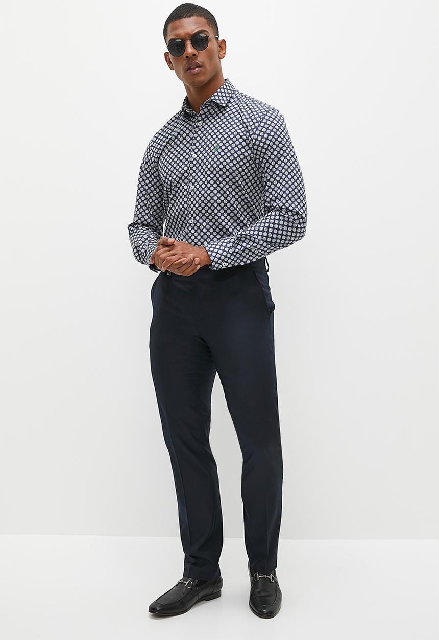 POLO - Mens geometric printed long sleeve shirt - navy 