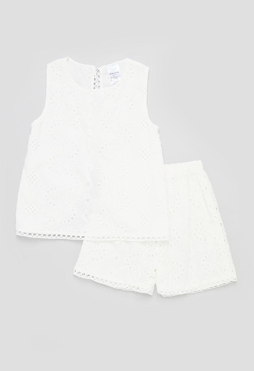 Pop Candy - Anglaise top and short set - white